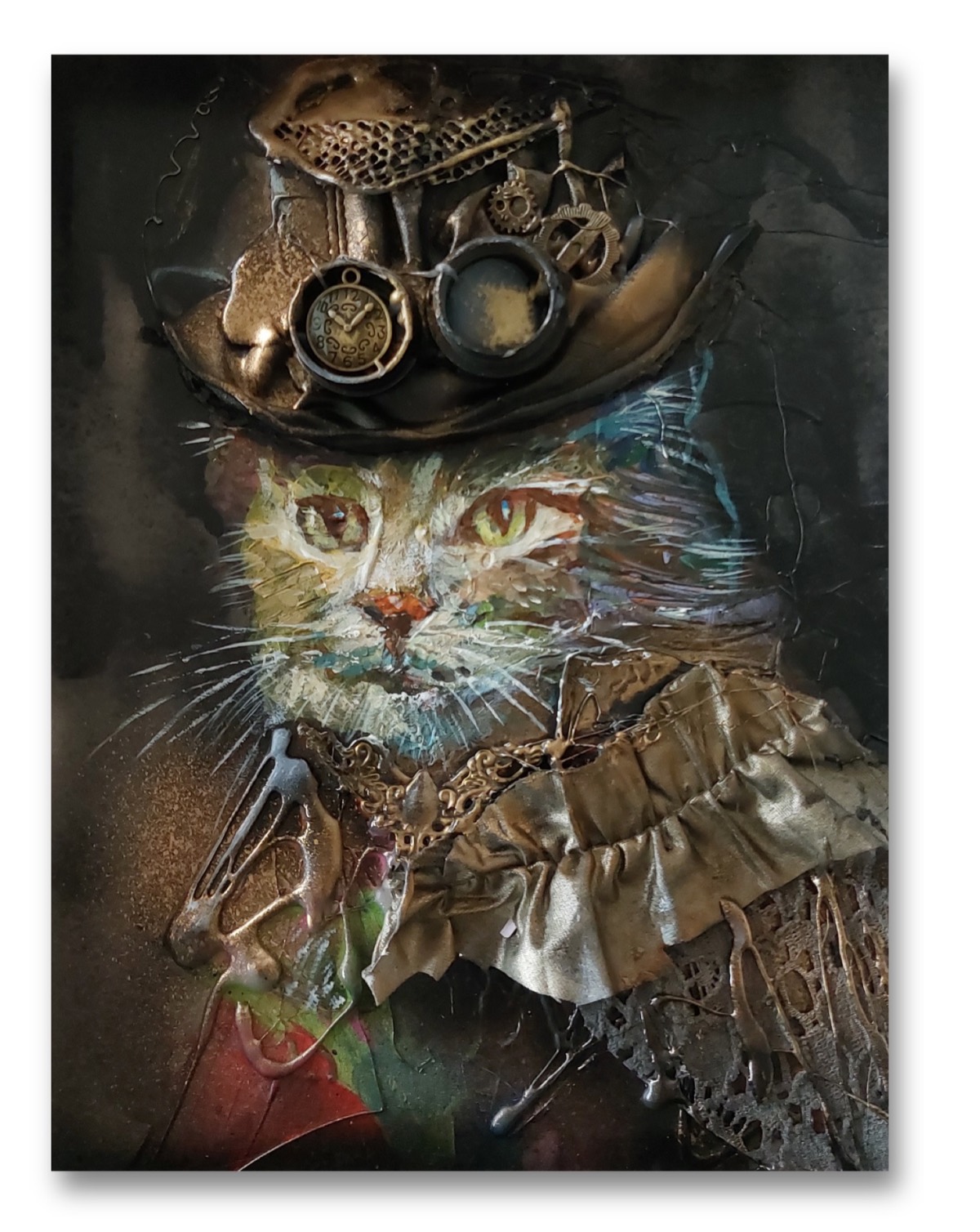Kunstwerk Der goldene Kater als Steampunk-Collage von Irina Gerhardt
