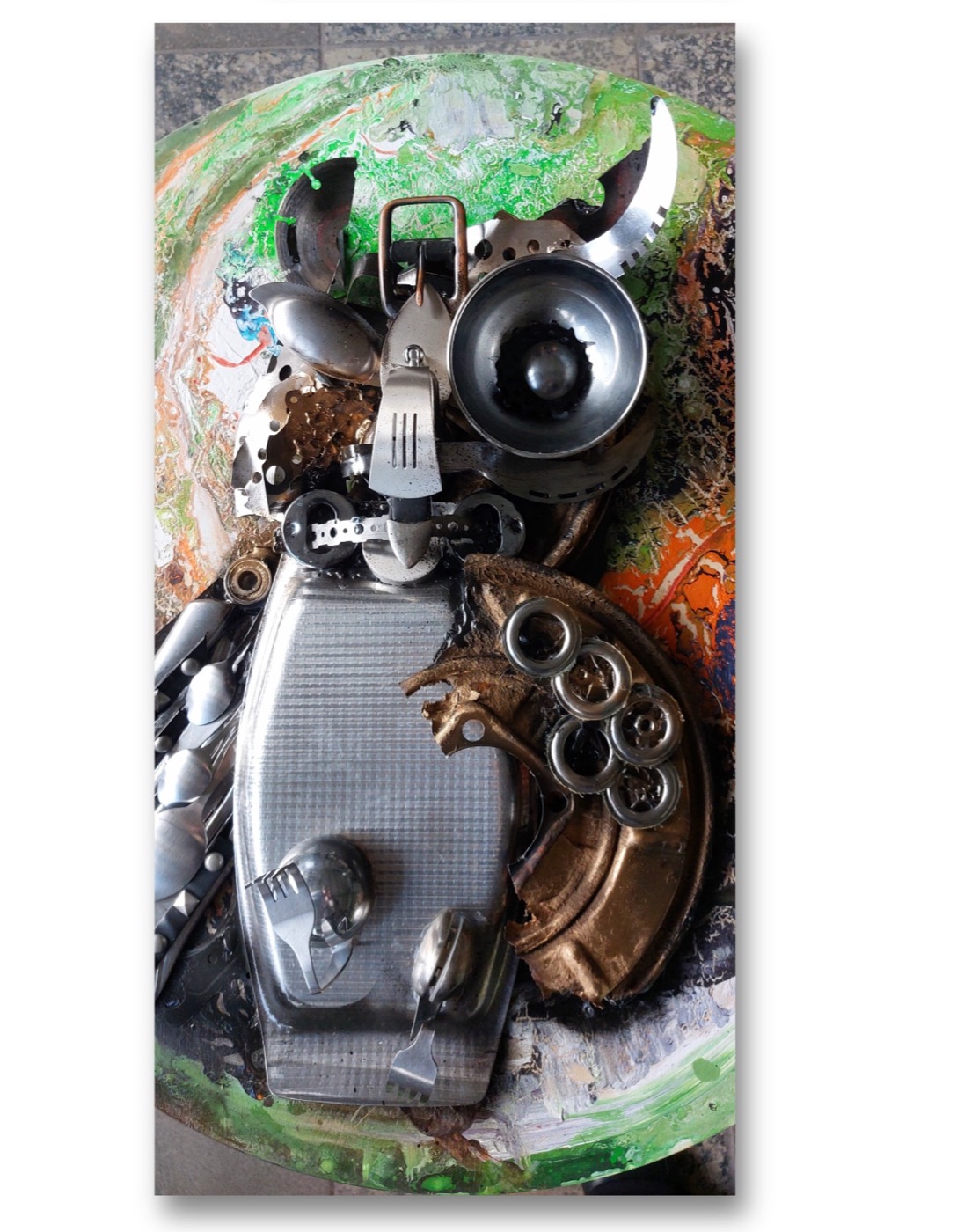 Kunstobjekt Owl Totem aus Metall von Irina Gerhardt